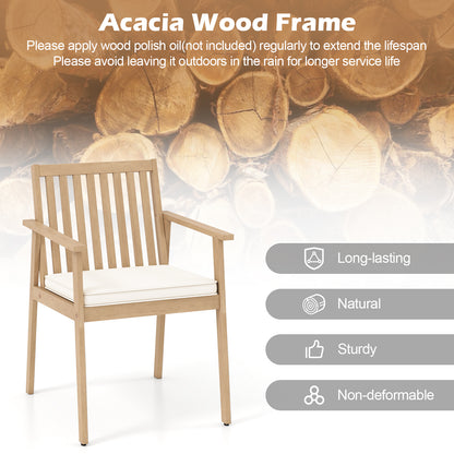 2 Pieces Patio Dining Chairs Outdoor Acacia Wood Chairs with Removable Padded Cushion-Oak