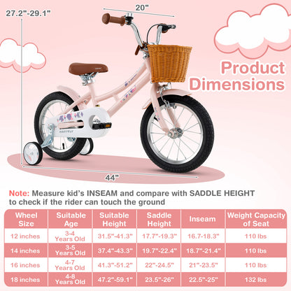 18 Inch Kids Bike Retro Bicycle with Adjustable Height and Basket for Ages 4-8 Years Old-18 inches - Default