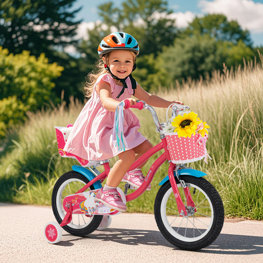 14 Inch Girls Bike with Doll Seat and Training Wheels