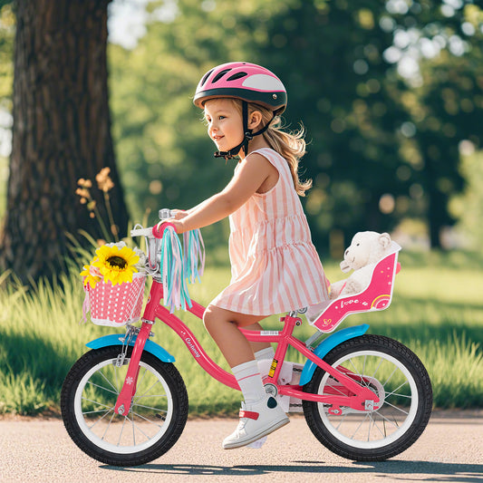 14 Inch Girls Bike with Doll Seat and Training Wheels