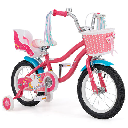 16 Inch Girls Bike for 4-7 Years Old Kids Bike with Doll Seat and Training Wheels