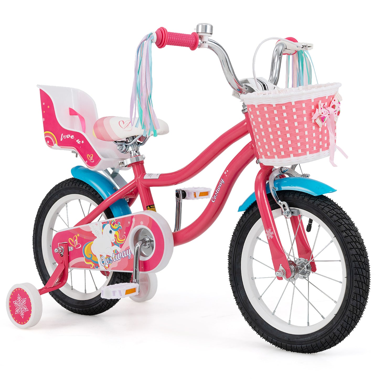 14 Inch Girls Bike with Doll Seat and Training Wheels