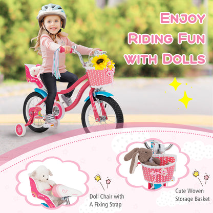 14 Inch Girls Bike with Doll Seat and Training Wheels