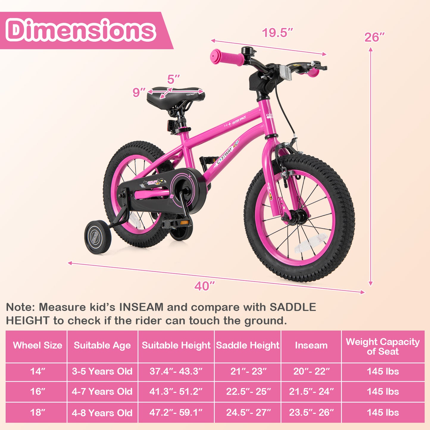 16-Inch Kids Bike for 4-7 Years Old Adjustable with Removable Training Wheels-16 inches