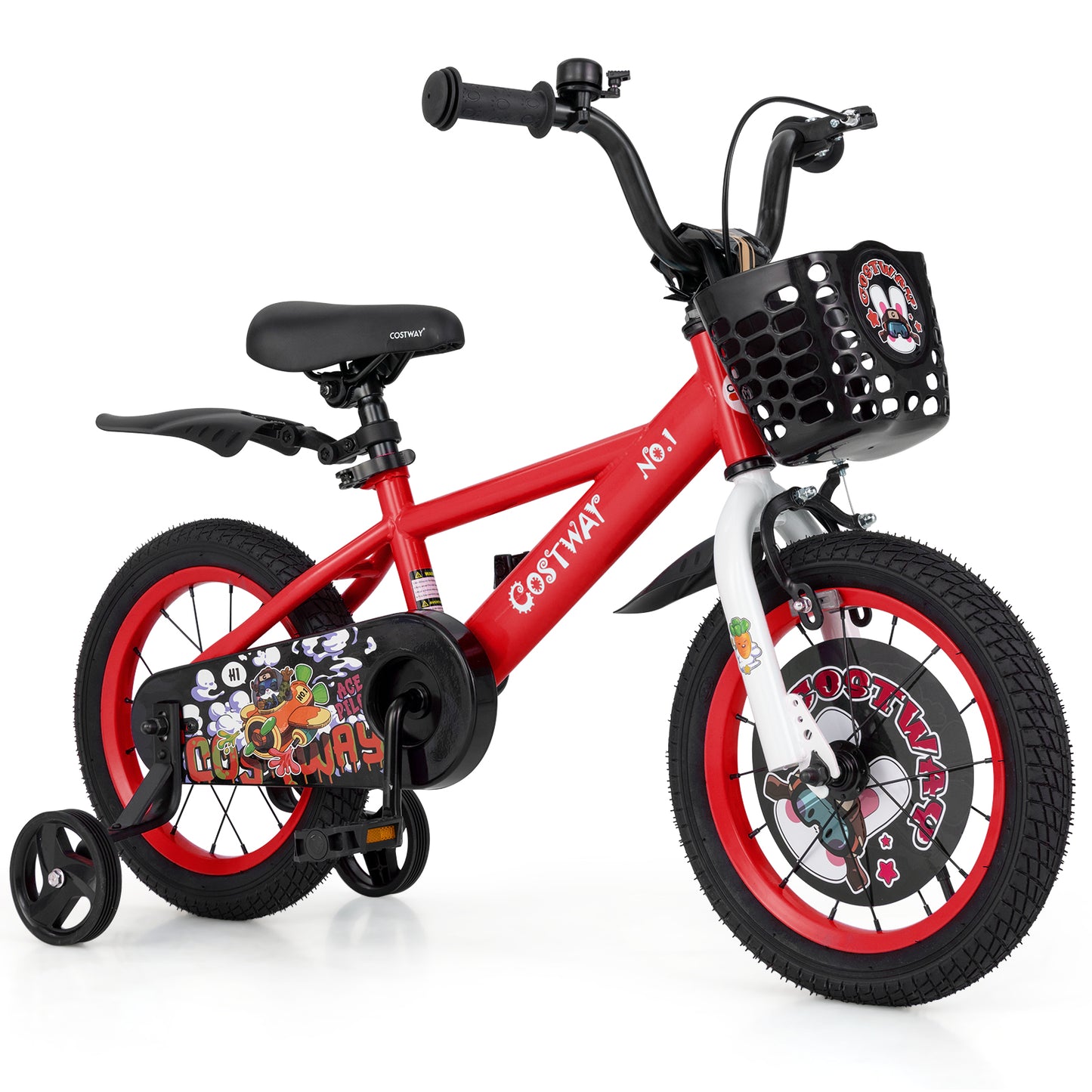 18 Inch Kids Bike Adjustable with Storage Basket and Double Brake for 4-8 Years Old-18 inches - 14 Inches
