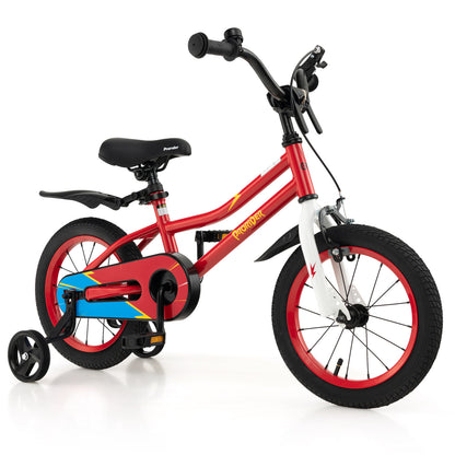 14 Inch Kids Bike Adjustable with 2 Training Wheels for 3-5 Years Old-White - Red