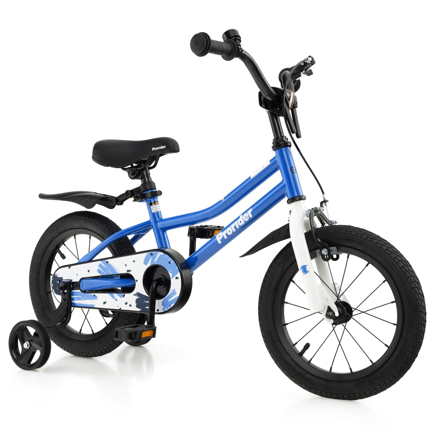14 Inch Kids Bike Adjustable with 2 Training Wheels for 3-5 Years Old-White - Blue