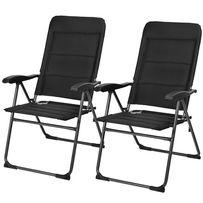 2 Pieces Outdoor Folding Patio Chairs with Adjustable Backrests for Bistro and Backyard-Black - Black