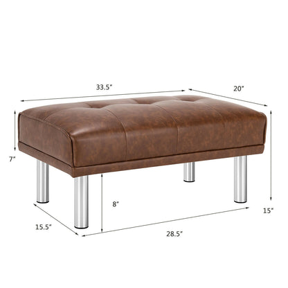 Rectangle Tufted Ottoman with Stainless Steel Legs for Living Room-Brown