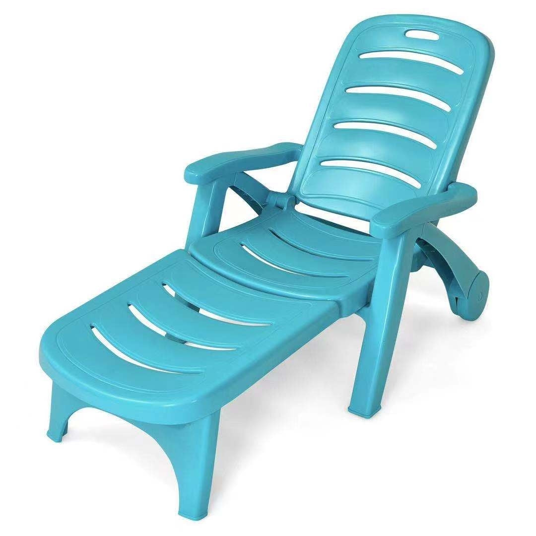 5 Position Adjustable Folding Lounger Chaise Chair on Wheels-Brown - Turquoise