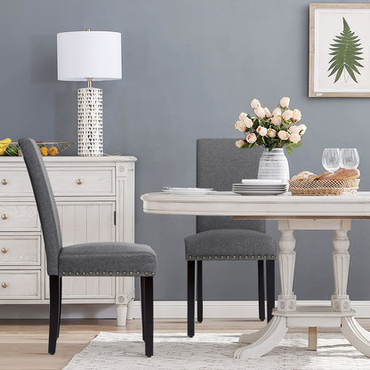 Set of 2 Fabric Upholstered Dining Chairs with Nailhead