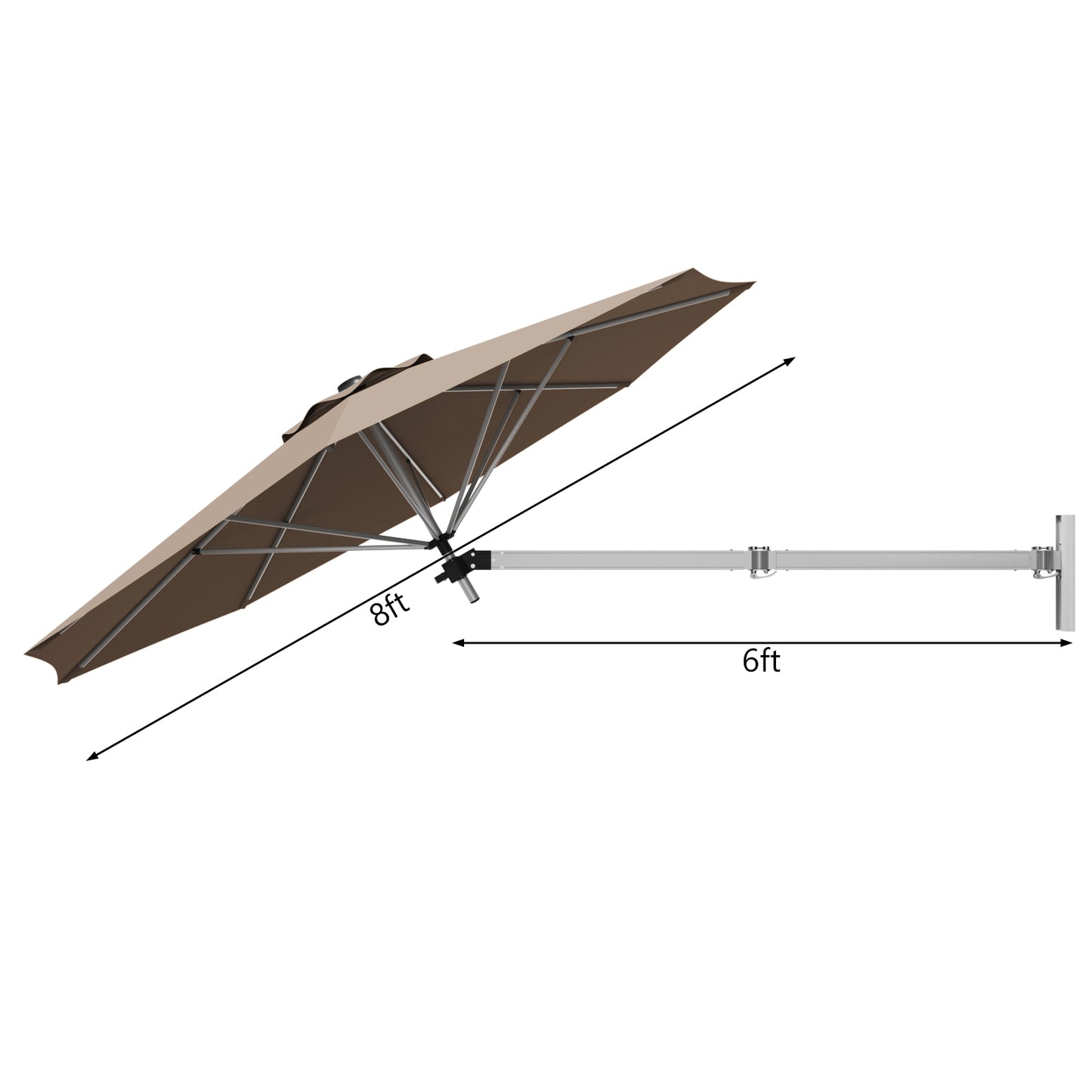 8ft Wall-Mounted Telescopic Folding Tilt Aluminum Sun Shade Umbrella-Tan