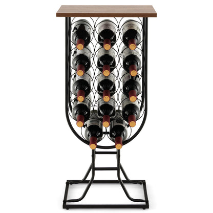 14 Bottles Wine Rack with Detachable and Lockable Wheels-Black