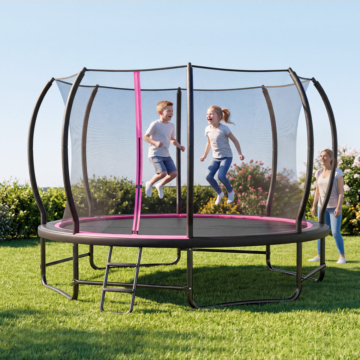14 FT Outdoor Recreational Trampoline with 4 Stabilizer Bars for Backyard