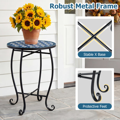 14" Mosaic Patio Accent Table with Metal Frame