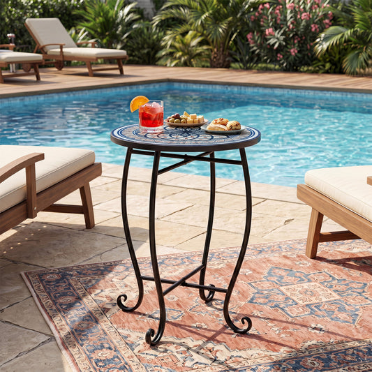 14" Mosaic Patio Accent Table with Metal Frame