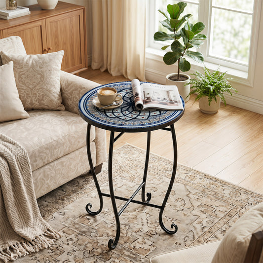 14" Mosaic Patio Accent Table with Metal Frame