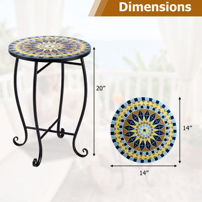 14" Mosaic Patio Accent Table with Metal Frame