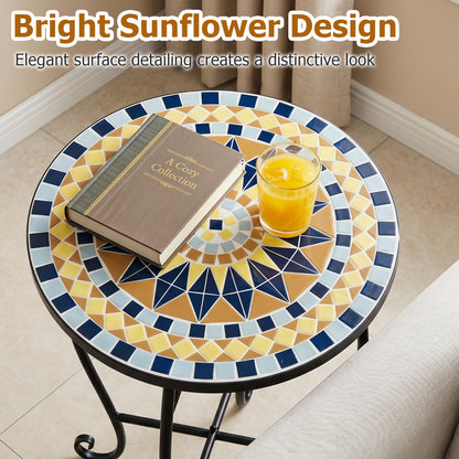 14" Mosaic Patio Accent Table with Metal Frame