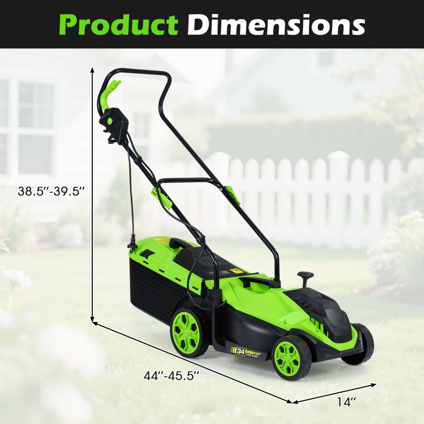 14-Inch Corded Electric Lawn Mower with 5-Position Height Adjust