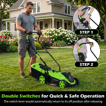 14-Inch Corded Electric Lawn Mower with 5-Position Height Adjust