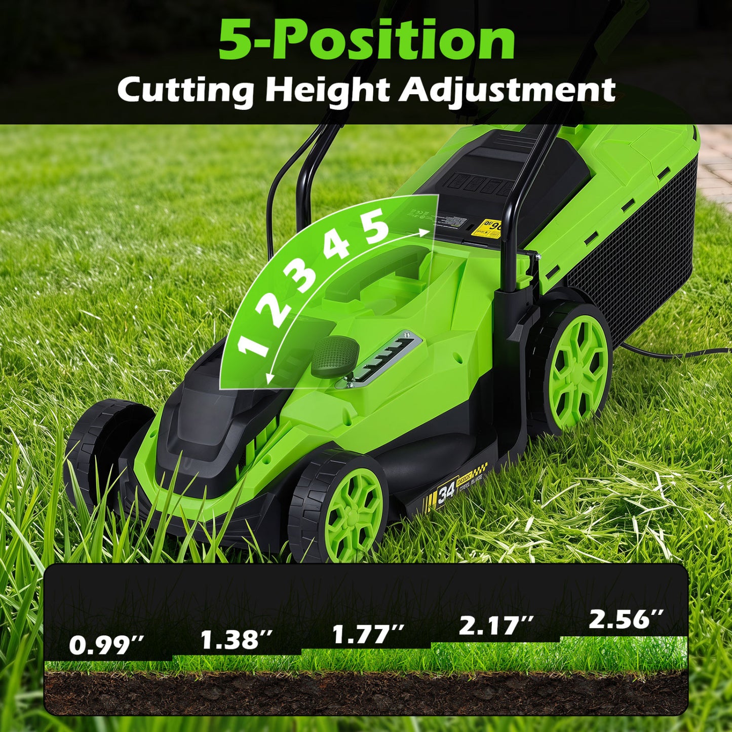 14-Inch Corded Electric Lawn Mower with 5-Position Height Adjust