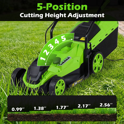 14-Inch Corded Electric Lawn Mower with 5-Position Height Adjust