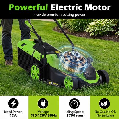 14-Inch Corded Electric Lawn Mower with 5-Position Height Adjust