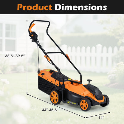 14-Inch Corded Electric Lawn Mower with 5-Position Height Adjust