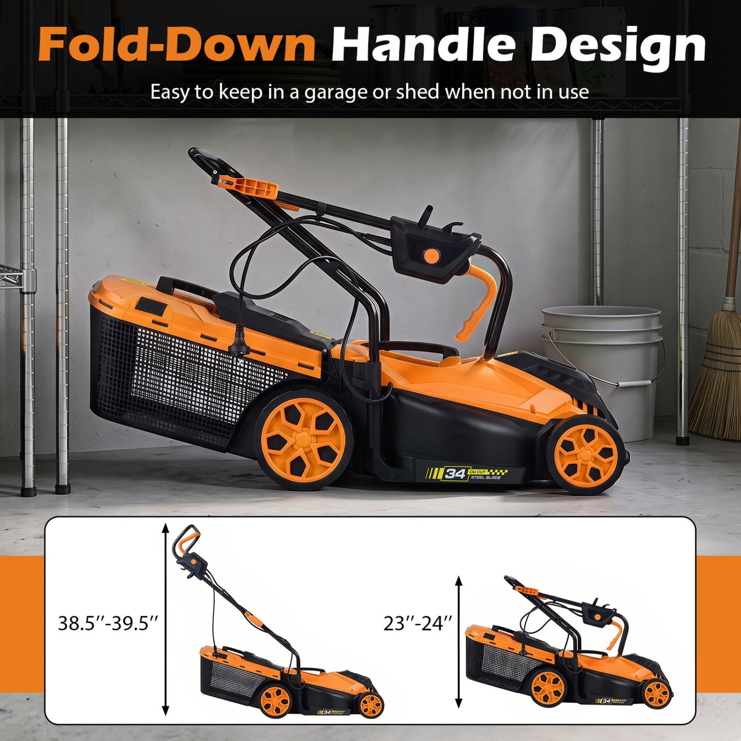 14-Inch Corded Electric Lawn Mower with 5-Position Height Adjust