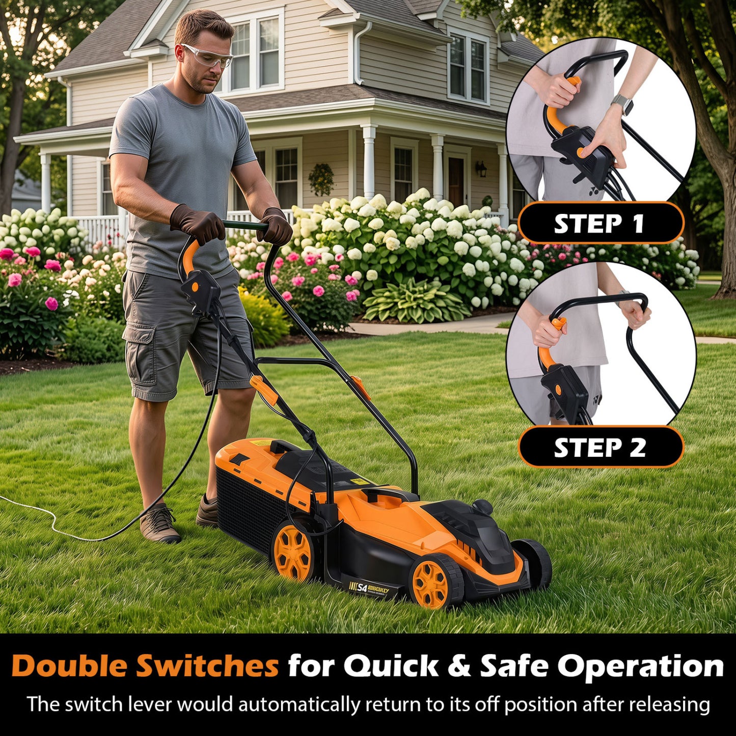 14-Inch Corded Electric Lawn Mower with 5-Position Height Adjust