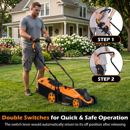 14-Inch Corded Electric Lawn Mower with 5-Position Height Adjust