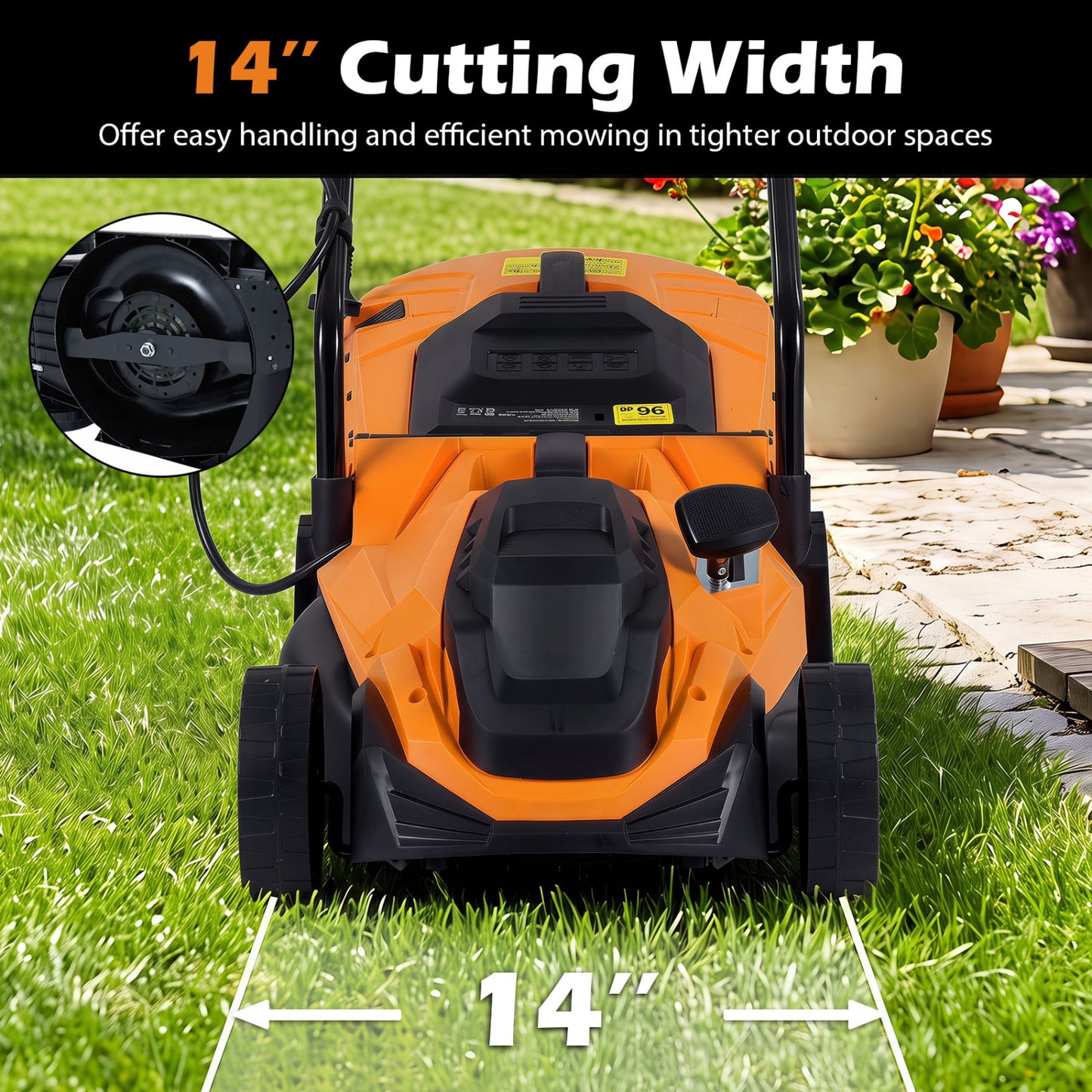 14-Inch Corded Electric Lawn Mower with 5-Position Height Adjust