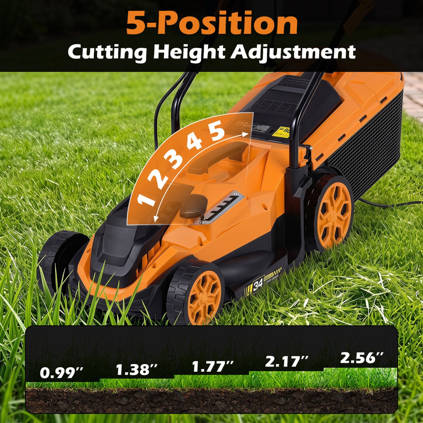 14-Inch Corded Electric Lawn Mower with 5-Position Height Adjust