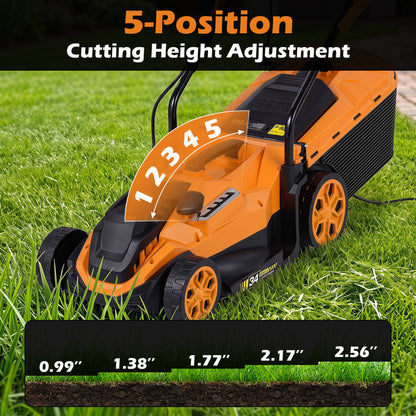 14-Inch Corded Electric Lawn Mower with 5-Position Height Adjust