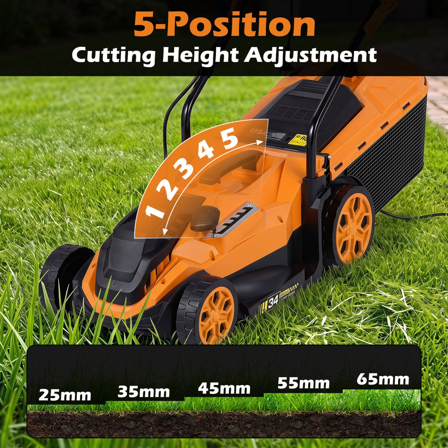 14-Inch Corded Electric Lawn Mower with 5-Position Height Adjust