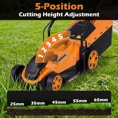 14-Inch Corded Electric Lawn Mower with 5-Position Height Adjust
