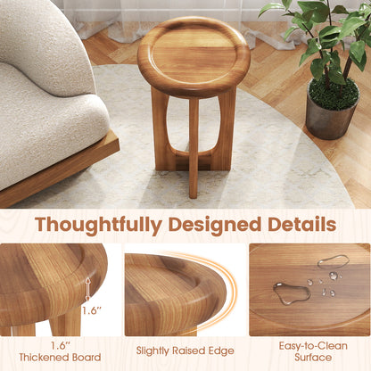 14 Inch Farmhouse End Table with Round Tray Top and Wood Cross Legs