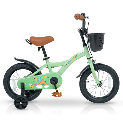 14 Inch Girls Bike with Training Wheels and Basket - Green