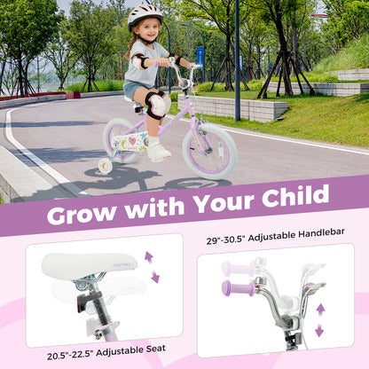 Kids Bike 12-18 Inch with Training Wheels - Purple