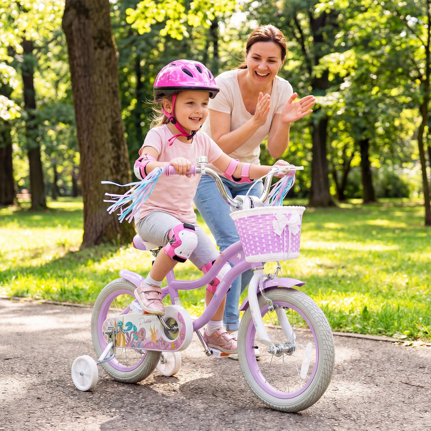 Kids Bike 12-20 Inch with Training Wheels & Basket Purple