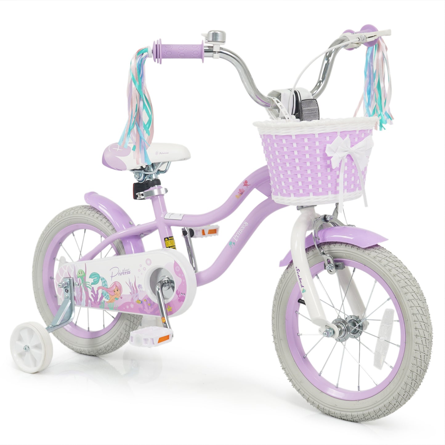 Kids Bike 12-20 Inch with Training Wheels & Basket Purple