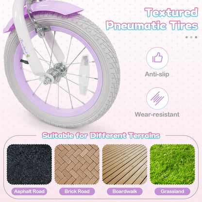 Kids Bike 12-20 Inch with Training Wheels & Basket Purple