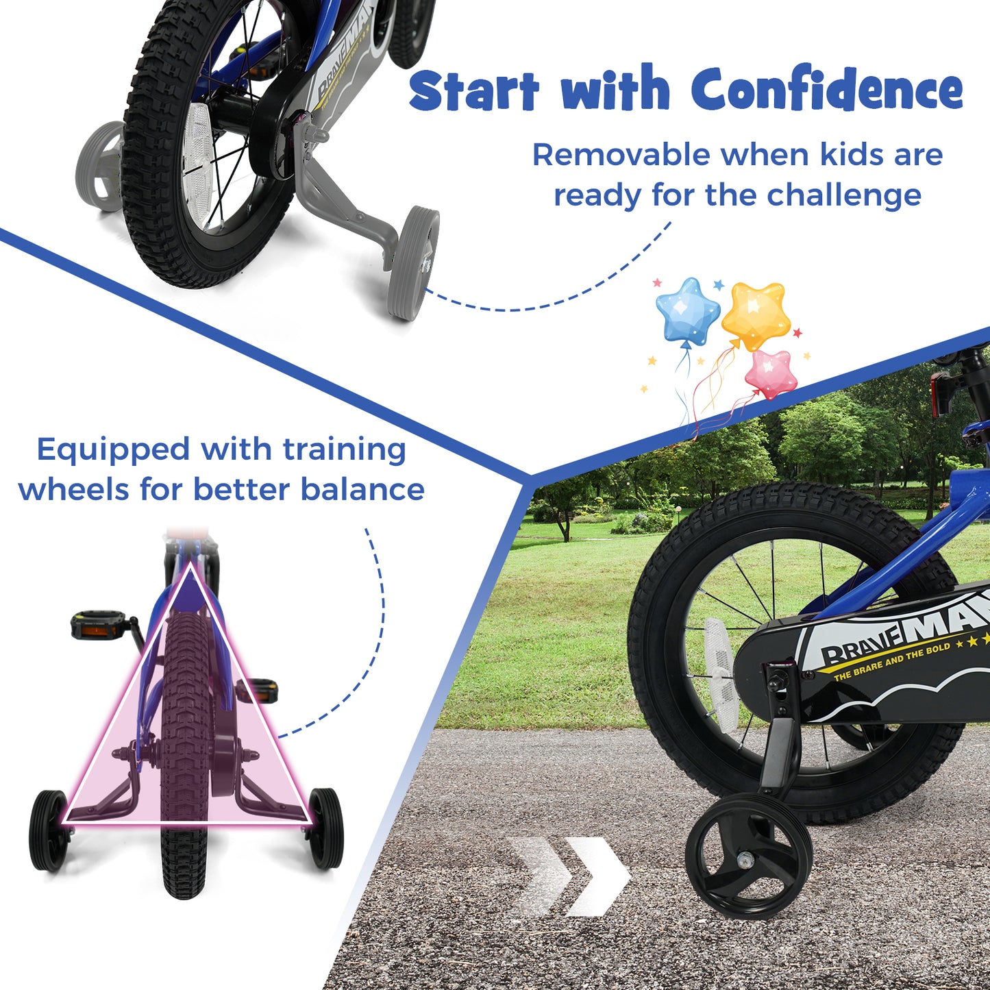 Kids Bike 14-Inch with Removable Training Wheels Navy
