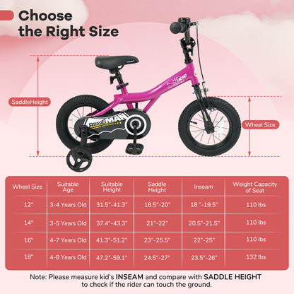 Kids Bike 14-Inch with Removable Training Wheels Pink