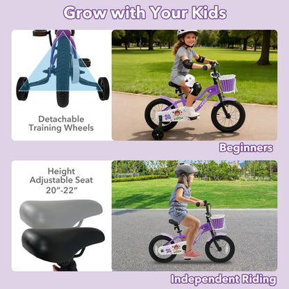 Kids Bike with Training Wheels 12-18 Inch - Purple