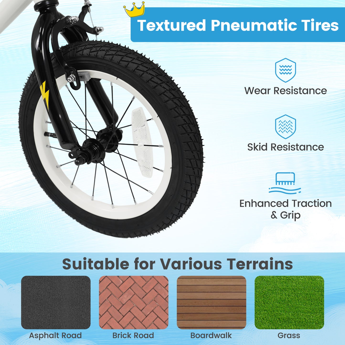 Kids Bike with Training Wheels 12-18 Inch White