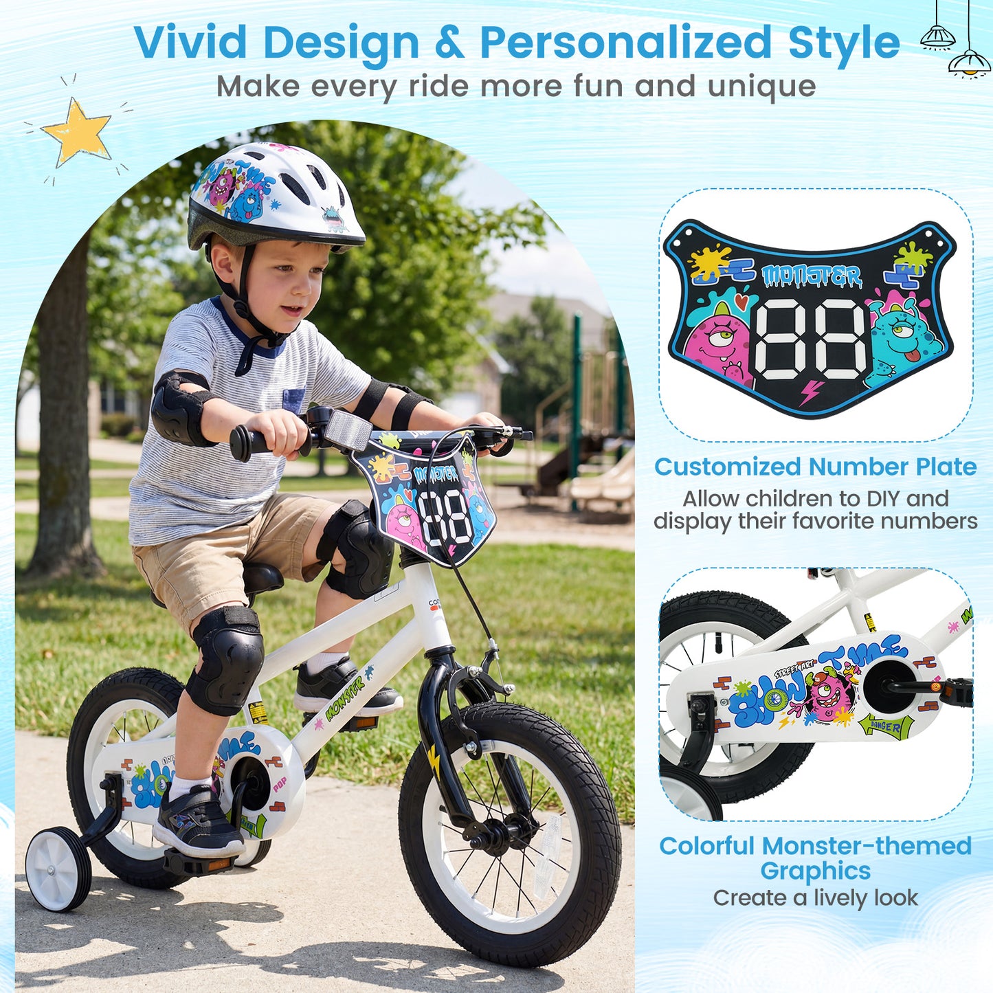 Kids Bike with Training Wheels 12-18 Inch White