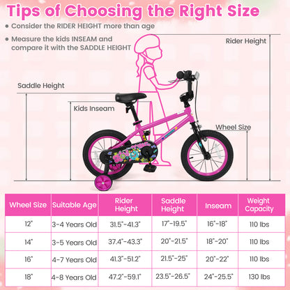 Kids Bike with Training Wheels 12-18 Inch Pink