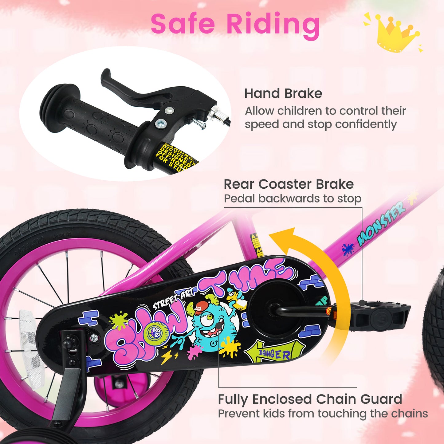 Kids Bike with Training Wheels 12-18 Inch Pink